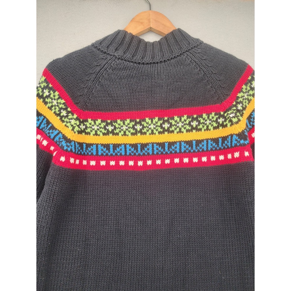 Hanna Andersson Fair Isle Fringe Sweater Charcoal Gray Neon Cotton Knit Medium - Picture 7 of 12